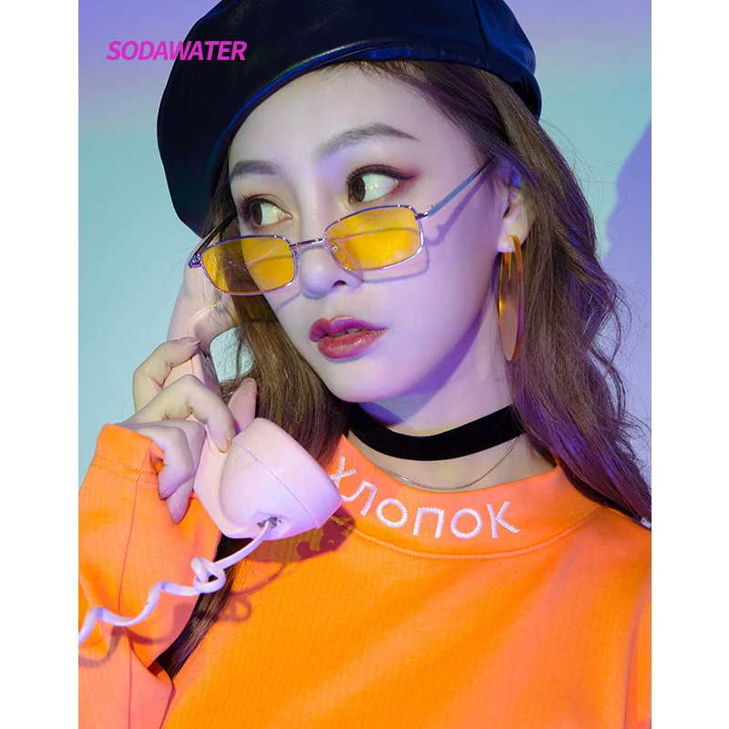 Sodaводяная футболка с длинным рукавом для девочек Женская Harajuku Хип-хоп сплошная Футболка женская воротник-стойка с вышивкой хлопковые Осенние Топы 8702W