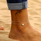 Браслеты на ногу женские, ювелирные украшения для босых ног в форме сердца, вязаные крючком сандалии, ножные браслеты