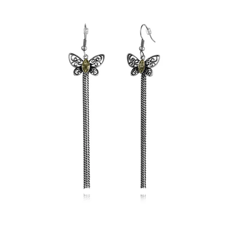 

Butterfly Net Red Long European American Style Earrings For Women 2021 Copper Alloy Steel Color Fashion Earrings Hooks YMS E259