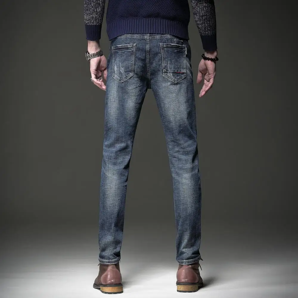 

Stretch Blue Jeans Casual Men Cotton Scratched Denim Slim Fit Pencil Pants