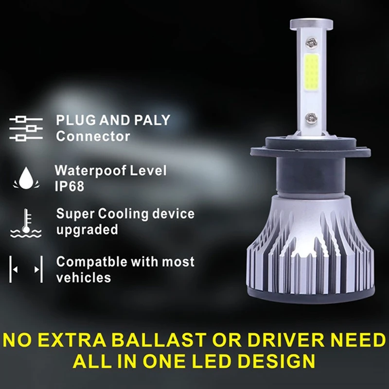 

2Pcs 4-Side LED Car Headlight 6500K Daytime Running Light Fog Lamp High Power Head Lights Bulbs H4 H7 H8 H11 9005 9006