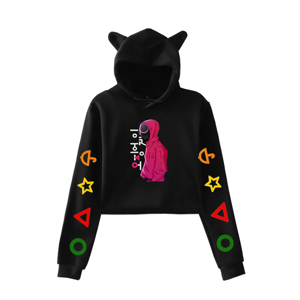 

Squid Game Short Hoodies Sweatshirts Casual Simple Trendy Cat Ears Hoodies Sweatshirts
