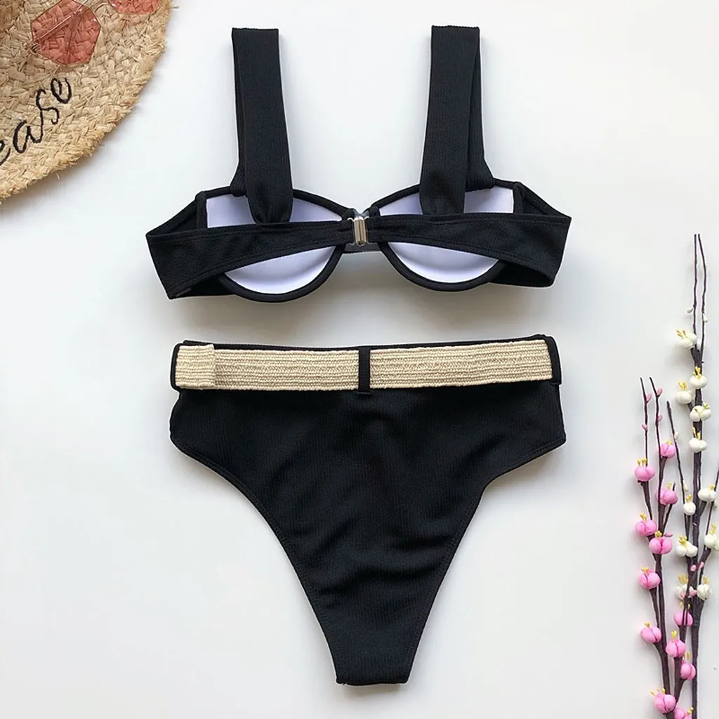 Модный весенний 2020 жесткий женский бикини с высокой талией и разрезом Женский