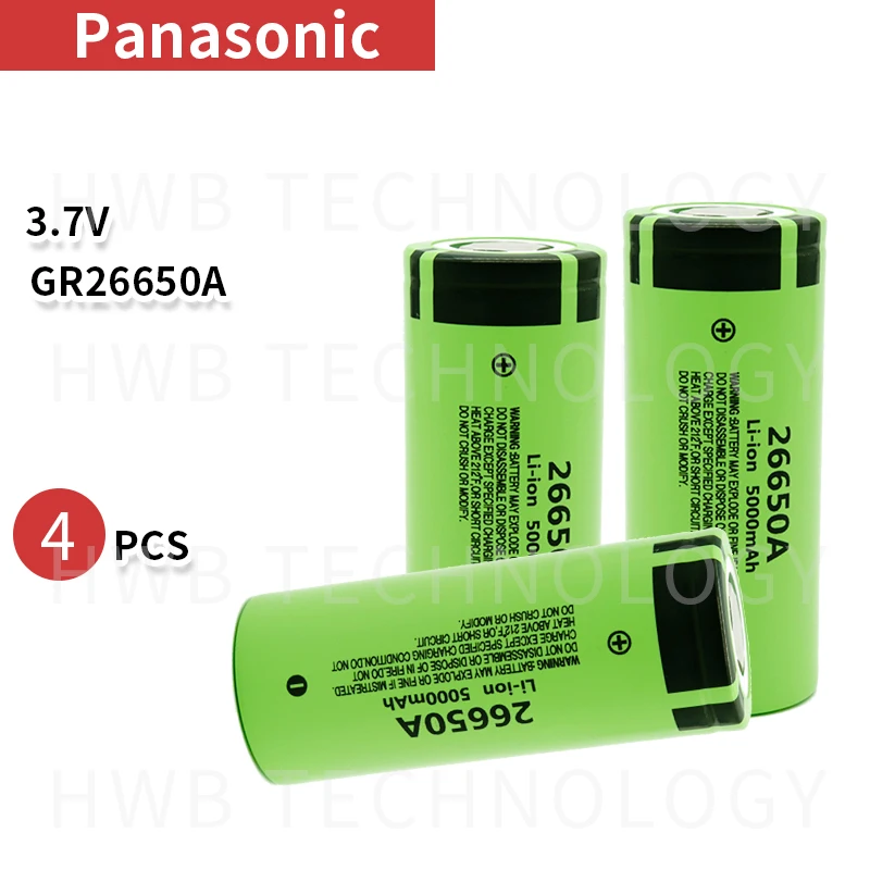 4 упаковки 100% оригинальный новый аккумулятор для Panasonic 26650A 3 7 в 5000 мАч литий ионные