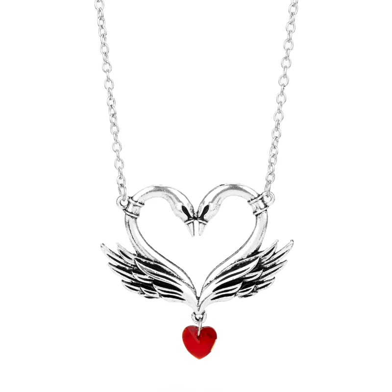 Женское Ожерелье женское очаровательное колье Красный Кристалл Два лебедя