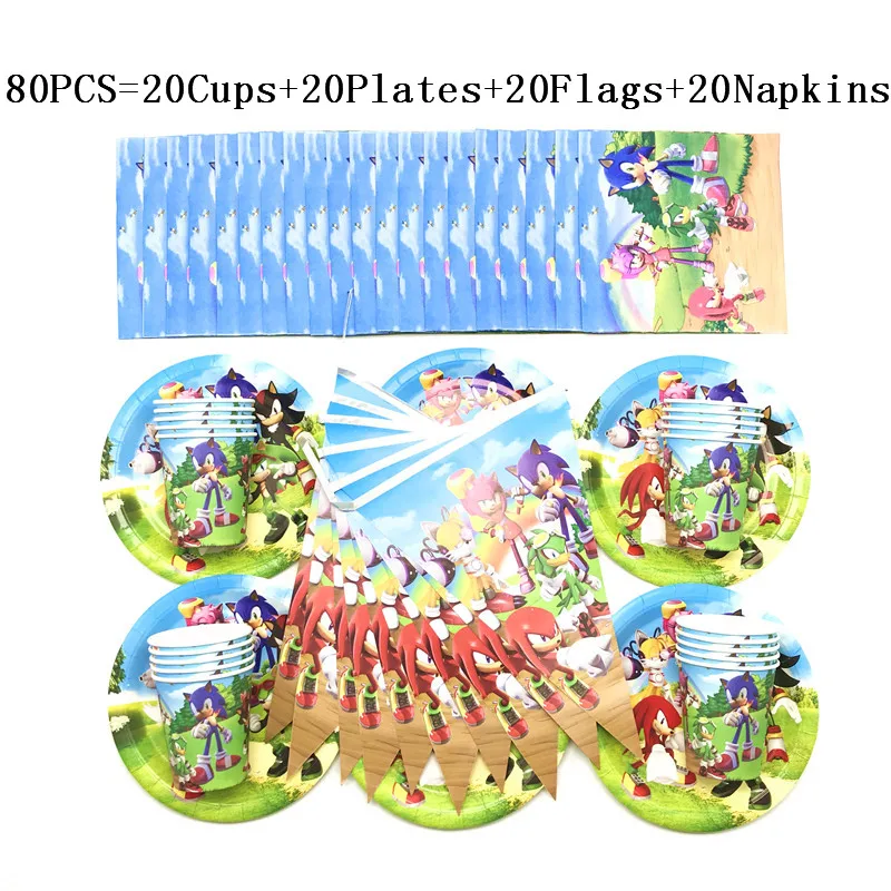 Juego de dibujos animados para ni&ntilde;os, vajilla desechable para fiesta de cumplea&ntilde;os, taza, plato, bandera, suministros de decoraci&oacute;n para fiesta de boda, 80/90/100 Uds.-1