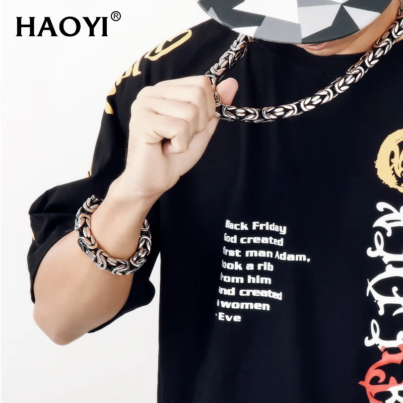 

8/10/12mm Vintage Braided Stainless Steel Bracelet Men Chain Long Bracelets Set Rocker Heavy Massive Hand Jewellery