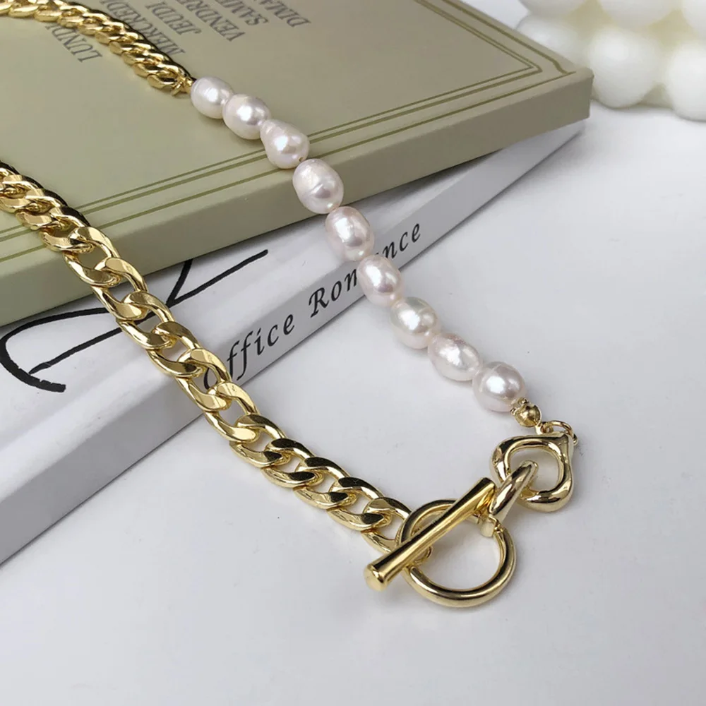 

Pearl Female Necklace Circle Stitching Flat Chain Simple Clasp Clavicle Chain Niche Banquet Wedding Metal Jewelry For Women