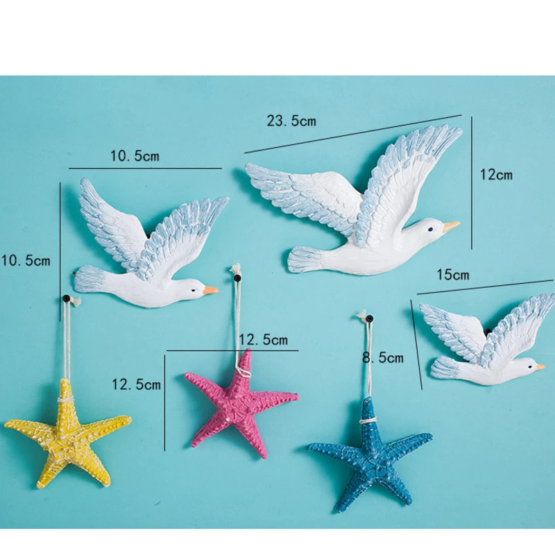 

3pcs Mediterranean Style Resin Seagull Bird Seabird Ocean Decor Wall Hanging Background Showcase Bedroom Office Home Decoration