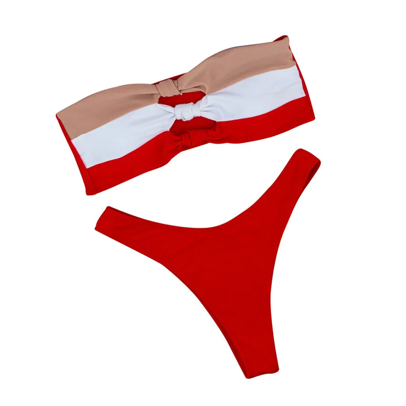 

Women Sexy Bandeau Bikini Sets Color Block Patchwork Hollow Out Swimsuit Swimwear Swimming Suit For Women maillot de bain femme