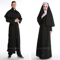 ladies missionary priest uniform medieval costume nun cosplay halloween dress for women cross religious polyester adult men robe