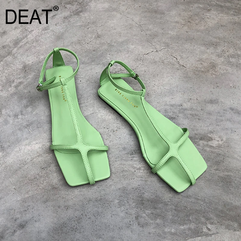 Женские босоножки с квадратным носком DEAT черные из искусственной кожи узкими