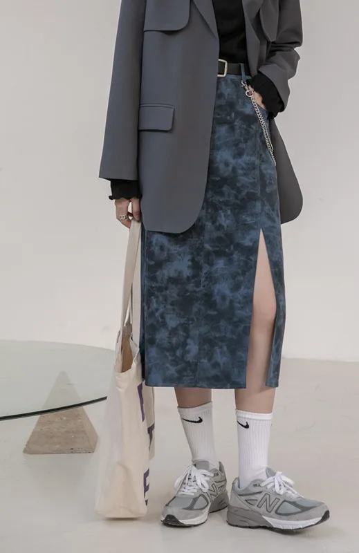 

Женская юбка с разрезом на завязках, весенне-осенняя Длинная тонкая Асимметричная трапециевидная юбка с запахом и высокой талией