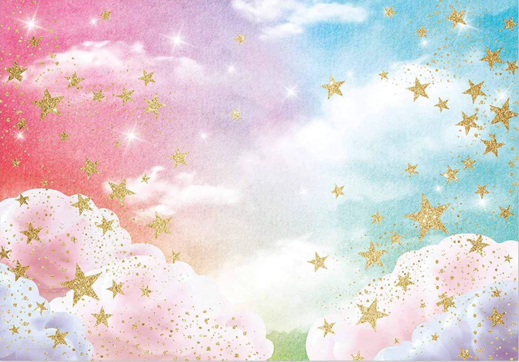 Colorful Sky Backdrop Cloud Stars Rainbow Background Baby Shower Birthday Party Supplies Cake Table Decor Portrait Photobooth enlarge