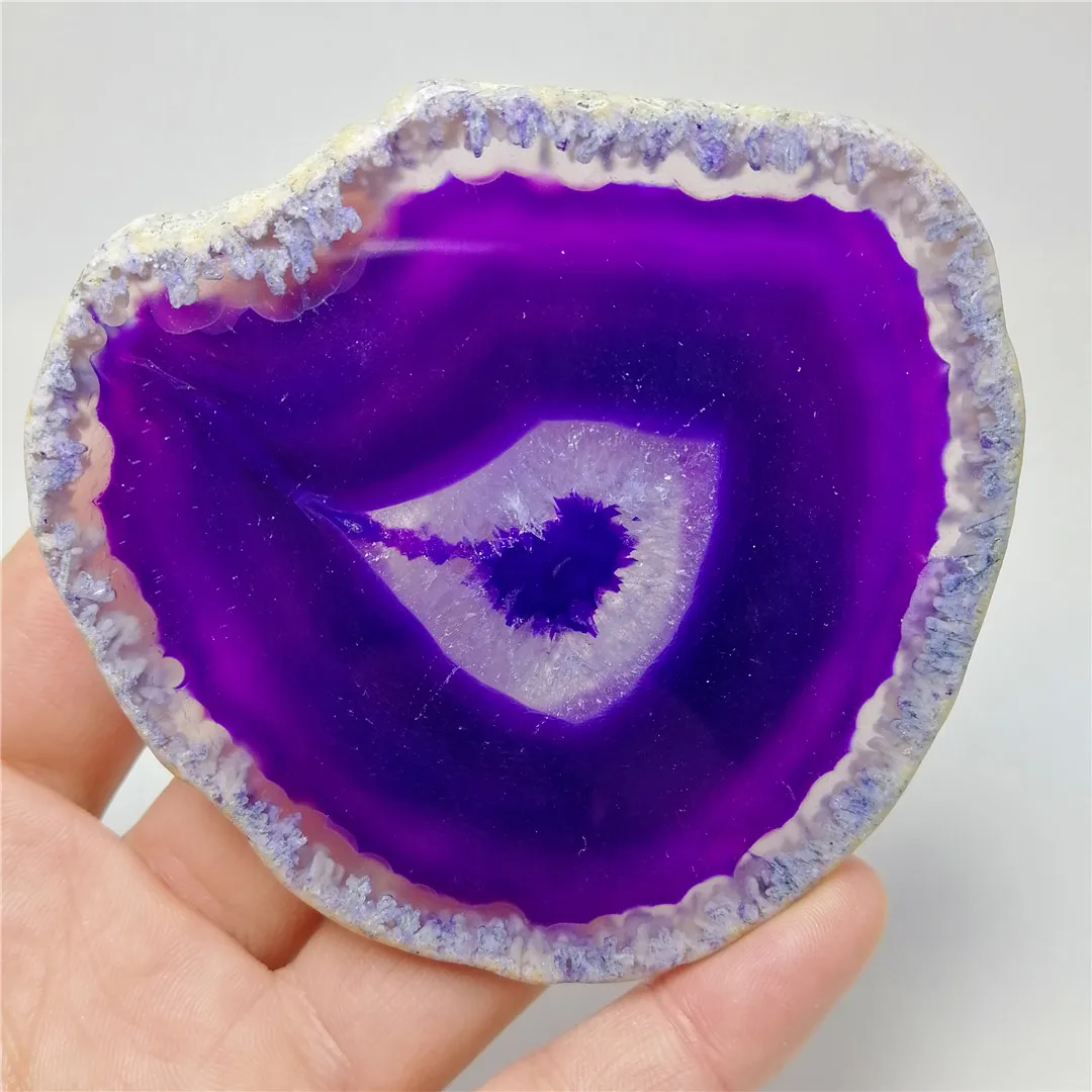 

Natural gemstone agate slice high quality purple blue green quartz crystal slice for decoration wholesale price 70-90mm
