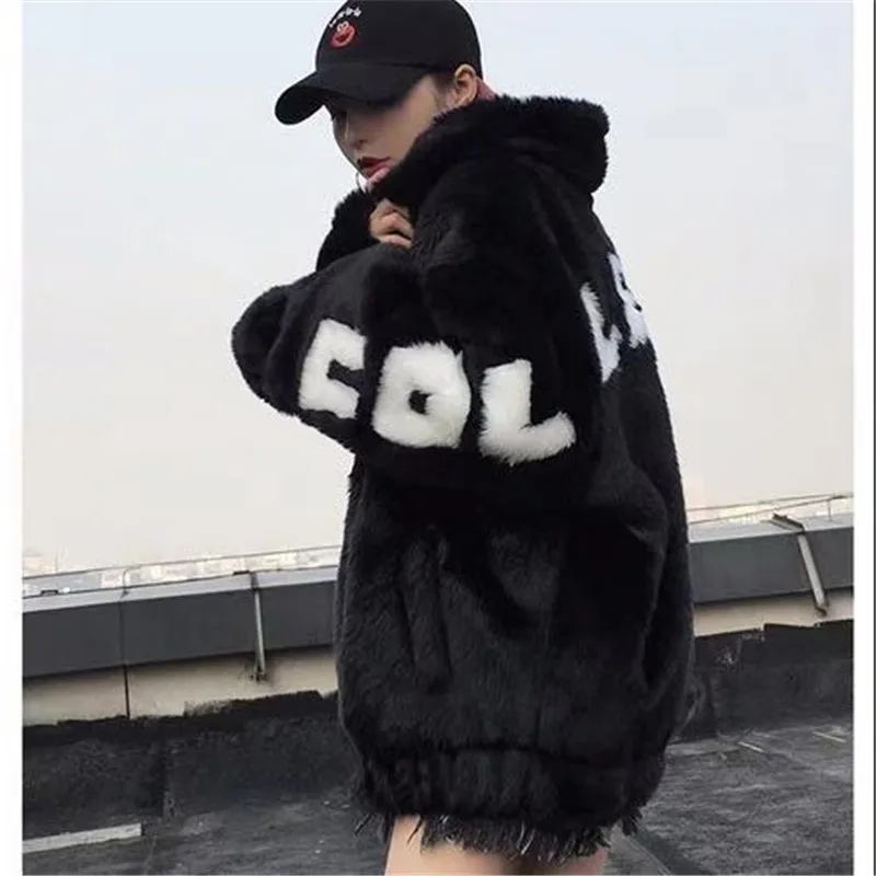

20SS new OW autumn and winter thick fur men and women coat mink fur giant sleeve letters fashion handsome youth trend