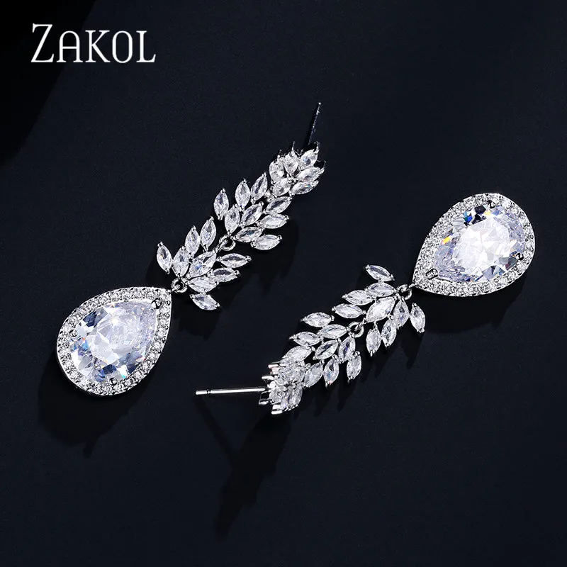 ZAKOL брендовые высококачественные длинные висячие серьги белого золота с