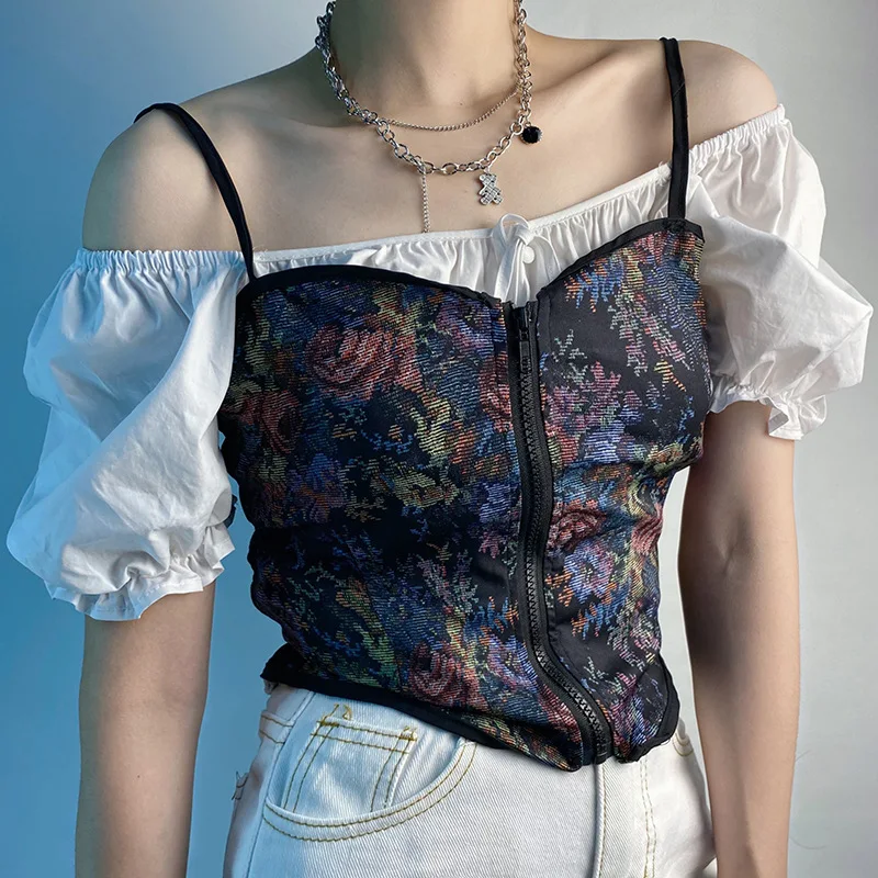 Женский цветочвечерние укороченный топ с открытой спиной и лямкой на шее |