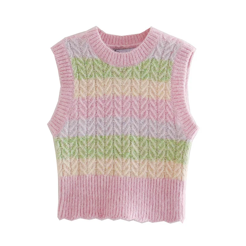 

Sweet Women Sweater Vest Korean Casual O-neck Sleeveless Colorful Pink Knit Sweaters Fashion Tide 2021 Spring Autumn