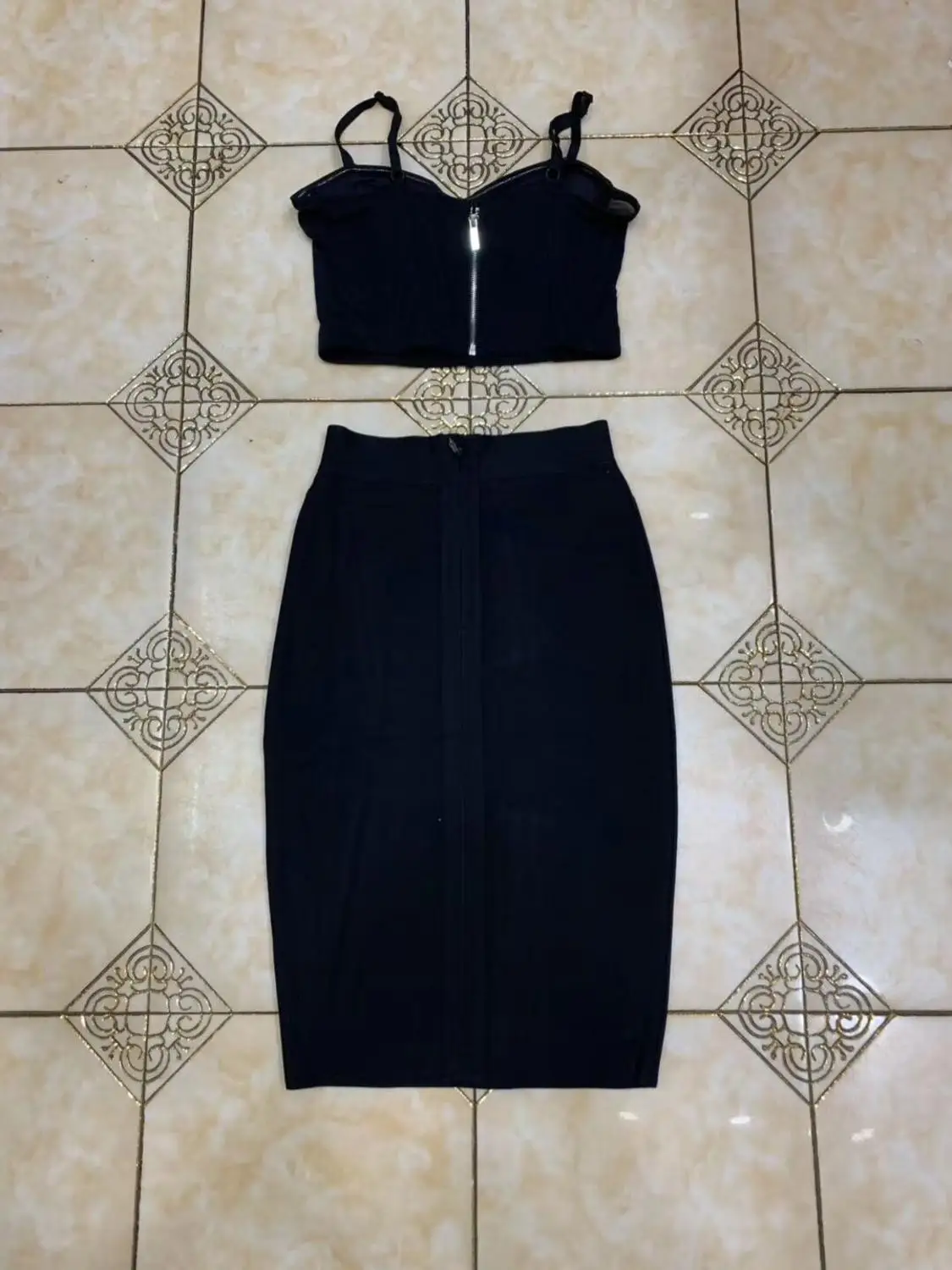 

2020 New Women black V-neck spaghetti strap two piece set Dress Bodycon Cut Out Sexy Celebrity evening Party Bandage Dresses