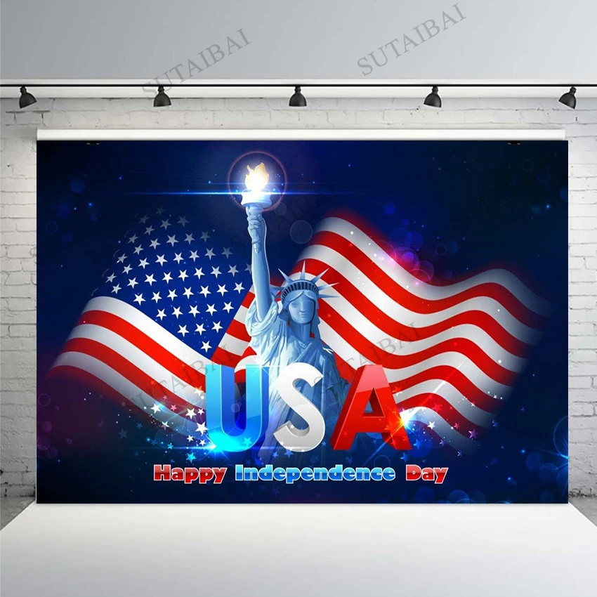 

Happy Independence Day Backdrop Statue of Liberty Day 4th of July Patriotic American Flag USA Photo Background Photography Vinyl