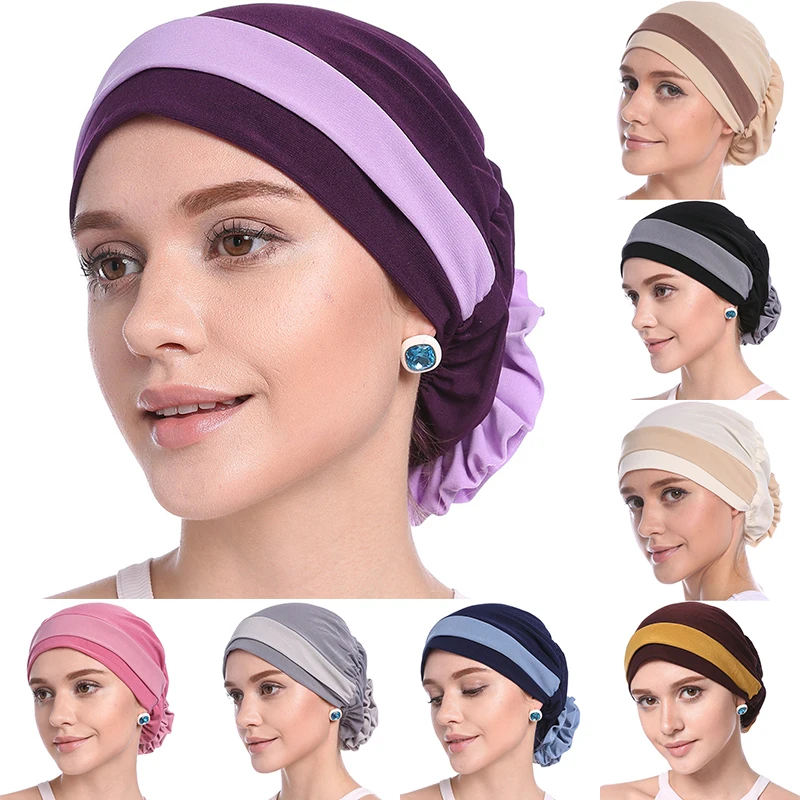 

Fashion Women Head Scarf Turban Two-Color Turban Inner Hijabs Cap Ladies Wrap Under Hijab Caps Islamic Turbantes Headdress