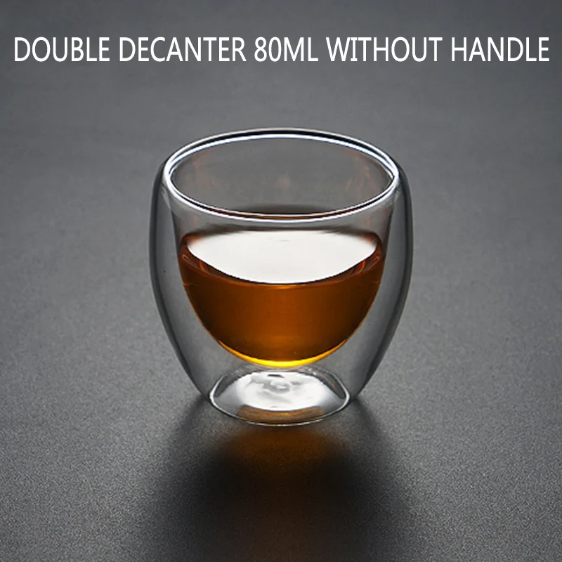 No handle 80ml Прозрачная стеклянная чашка для кофе, молока, виски, чая, пива, двойная креативная термостойкая для здоровья и защиты окружающей среды - Цвет: No handle 80ml