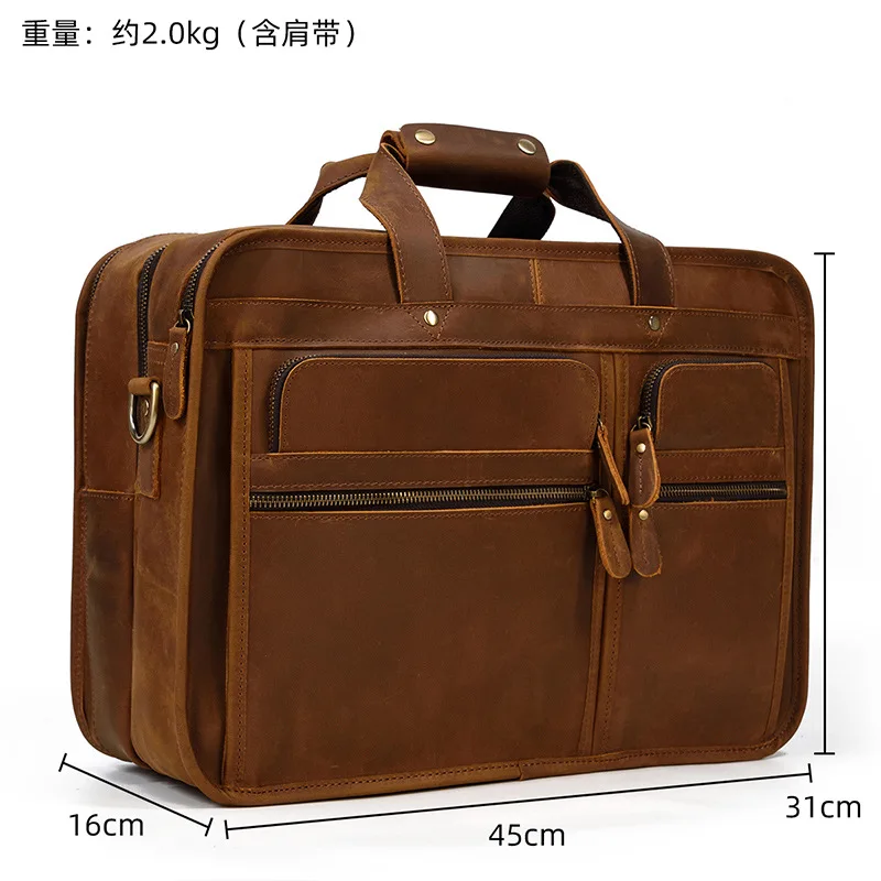 Men's retro handbag leather briefcase leather casual computer bag messenger shoulder bag commuting to work