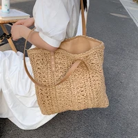 high capacity large summer beach straw bags 2021 simple luxury brand fashion travel ladies shoulder handbags and purses