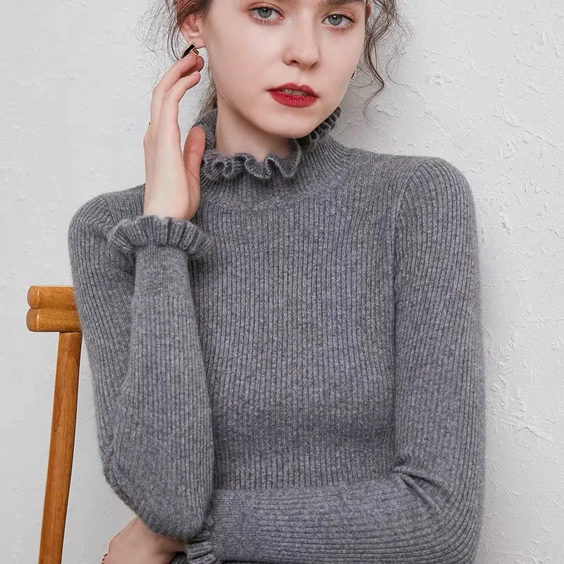 

Designer Warm Knit Sweater Women Winter Pullover Fungus Collar Half Turtleneck Sweater Plus Size XXL Jumper Luxury Slim Stretchy