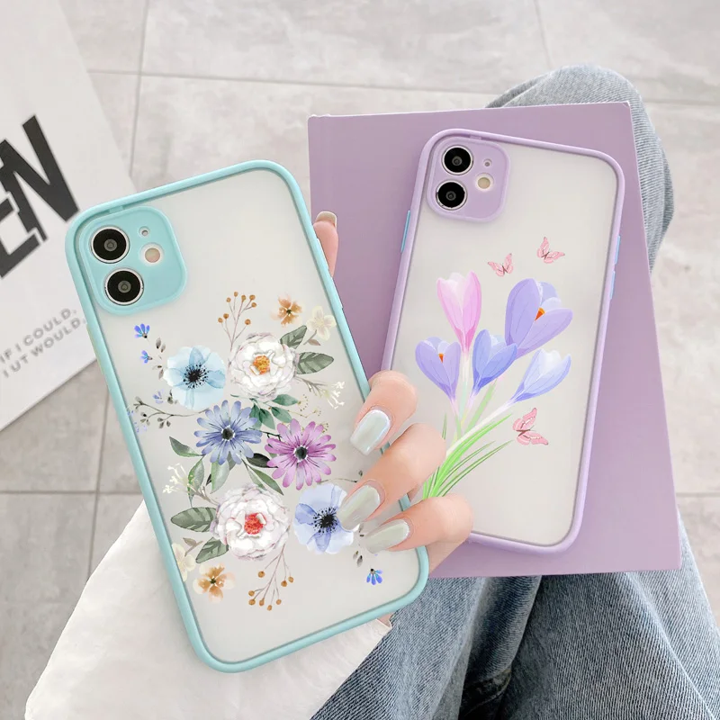 

Fashion Cute Flower Phone Case For iphone 13 12 11 Pro Max 7 8 plus X XR XS Max SE2020 Back Cover Luxury Color Thick Border Soft