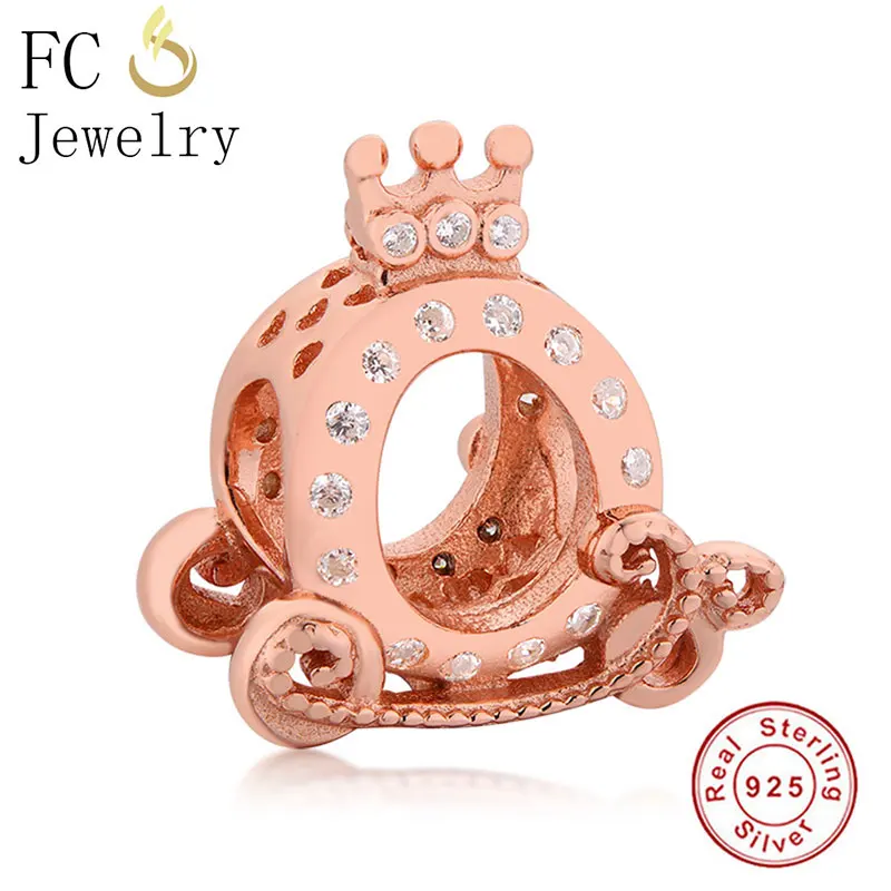 Rose Gold Color FC ювелирные изделия подходят к оригиналу Pandora браслет из стерлингового серебра 925 пробы розовое золото цвет король корона автомобиль шарик делая вручную Berloque - Цвет: Rose Gold Color