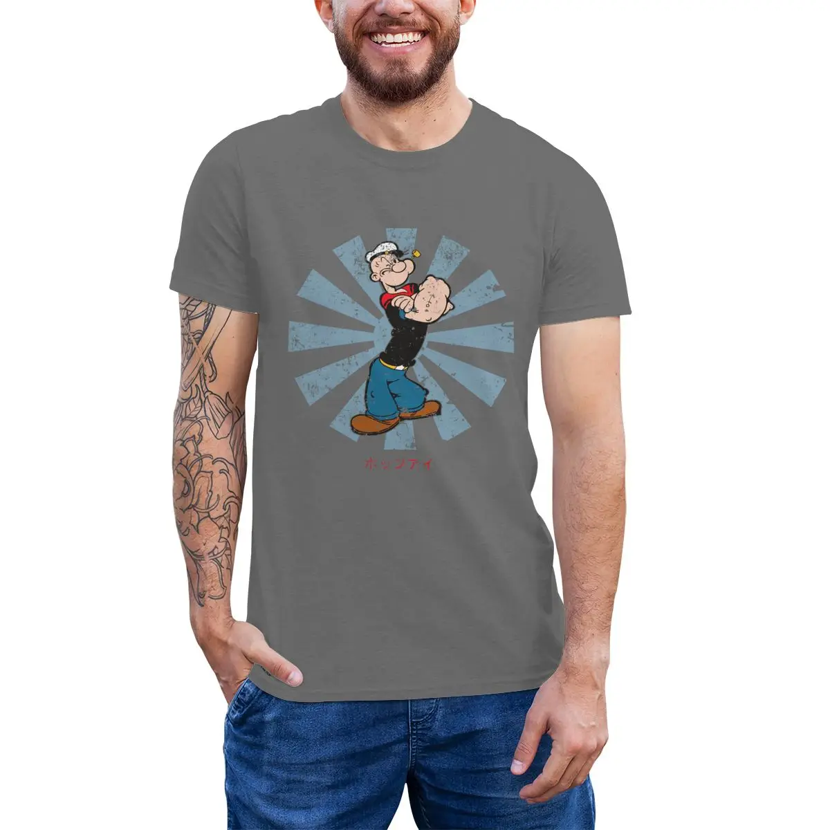 Футболка Popeye в стиле ретро с японской надписью забавная футболка графическим