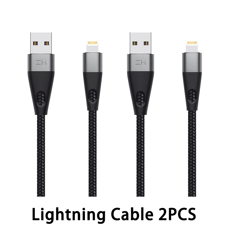 Black Lightning 2PCS ZMI MFi сертифицированный кабель освещения AL706 usb type C Быстрая зарядка Премиум нейлон PP плетеный рукав кабель для iphone - Цвет: Black Lightning 2PCS