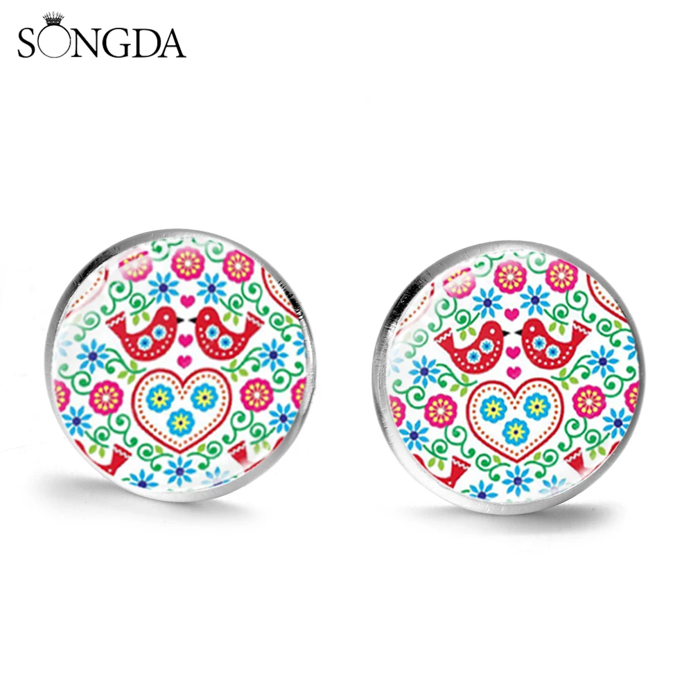 Серьги гвоздики в стиле бохо с полированным фольклорным рисунком современные