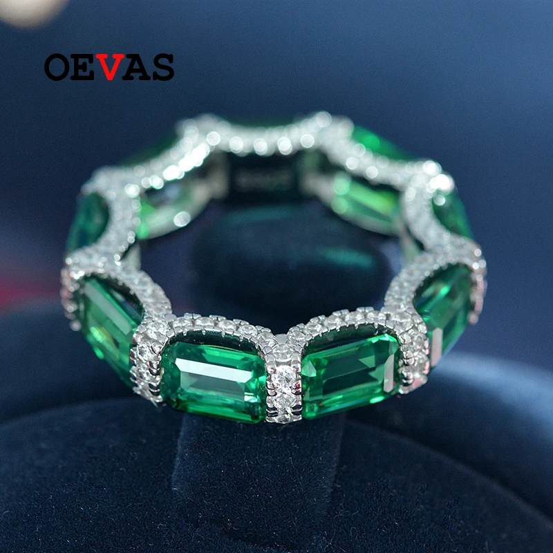 

OEVAS 100% 925 Sterling Silver 5*7mm Square Synthetic Emerald High Carbon Diamond Rings For Women Sparkling Wedding Fine Jewelry