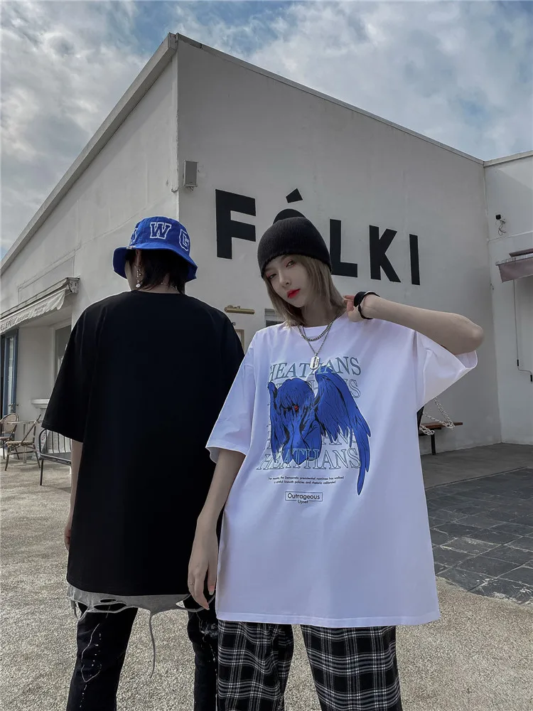 

High Street Summer T Shirt Men Hip Hop Oversize Casual Loose Cotton Tops Tees Harajuku Funny Print Male Short Sleeve T-shirt