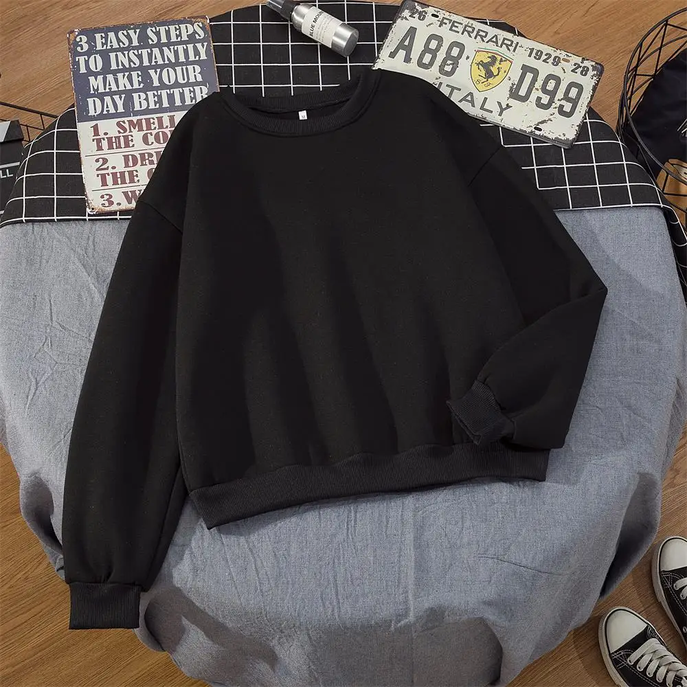 Crewneck Gray Hoodies Vintage Plain Sweatshirt Pullover Top Women Casual Loose O Neck Sweetshirts Loose Fit Winter Velvet Coat