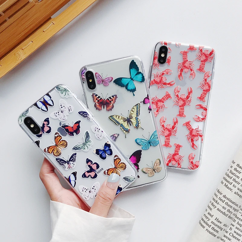 Мягкий ТПУ чехол s для iphone XR X XS Max 6 6S 7 8 Plus 11 11Pro Max простой милый чехол для телефона с рисунком бабочки Омаров