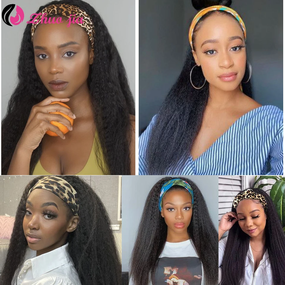 

Headband Wig Human Hair Brazilian Kinky Straight Human Hair Wigs For Black Women Glueless Full Machine Made Wig With Headband