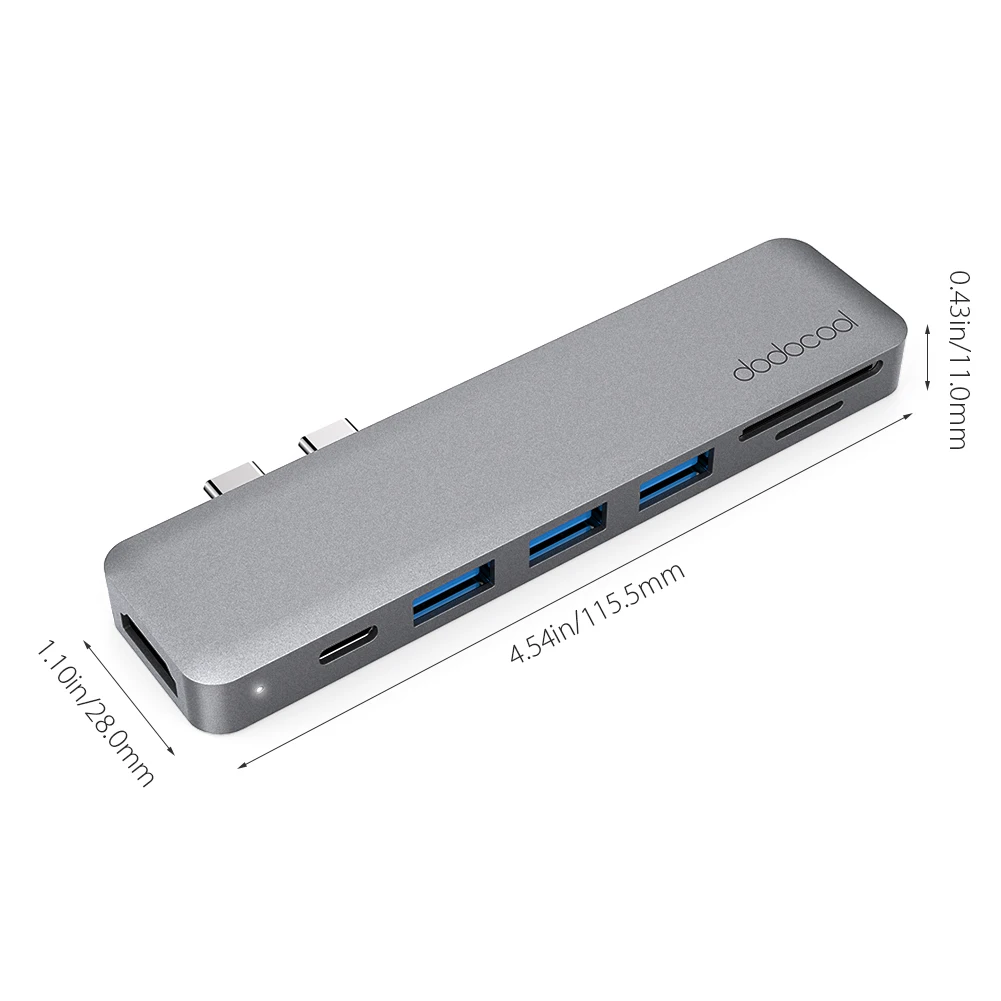 Dodocool Тип C концентратор сплав 7 в 1 Multi Порты и разъёмы с двумя USB 4K HD Выход SD/TF Card Reader