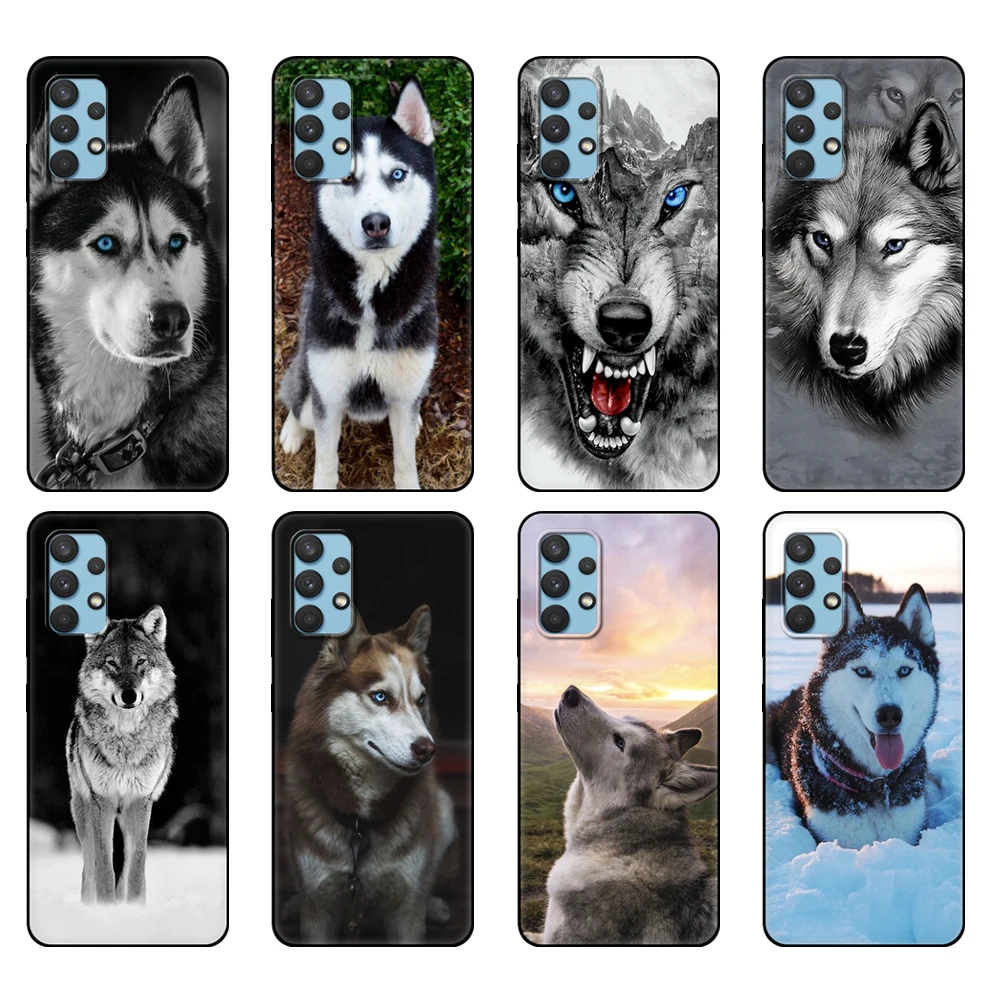 Черный чехол из ТПУ для Samsung galaxy A32, A42, A52, A72, 4g, 5g S21 PLUS, ультразадняя крышка с животными, волком, Хаски, собакой