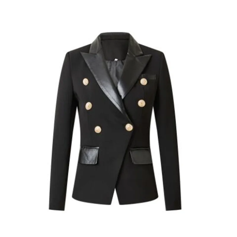 New suits womens blazers double-breasted jackets solid color black slim-fit European and American suit collar куртка женская