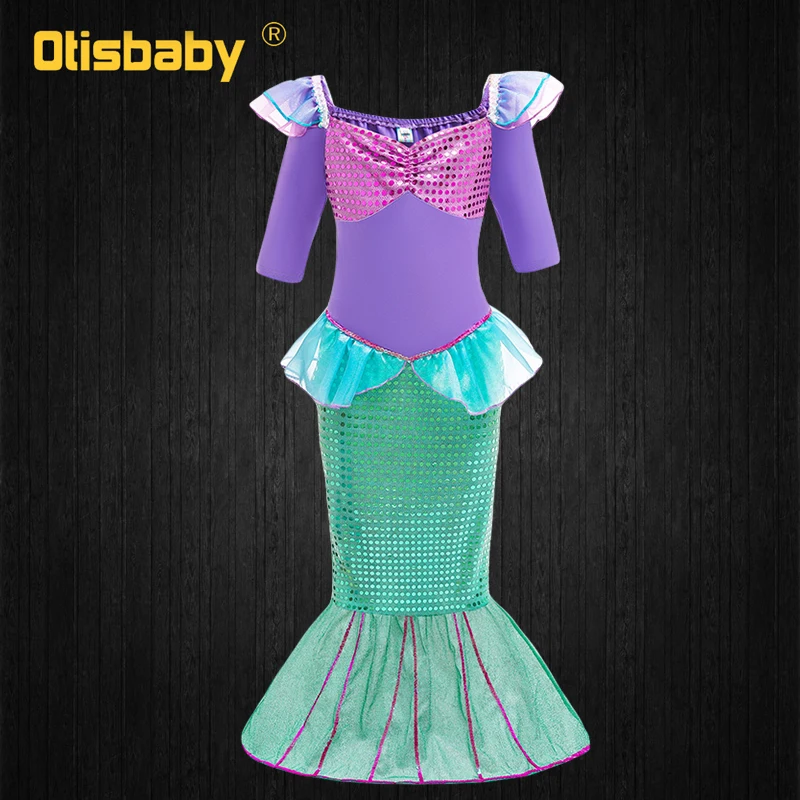 Girls New Year Party Ariel Princess Dress Girl Gorgeous Little Mermaid Dresses Blue Costume for Kids Children Clothing | Мать и ребенок