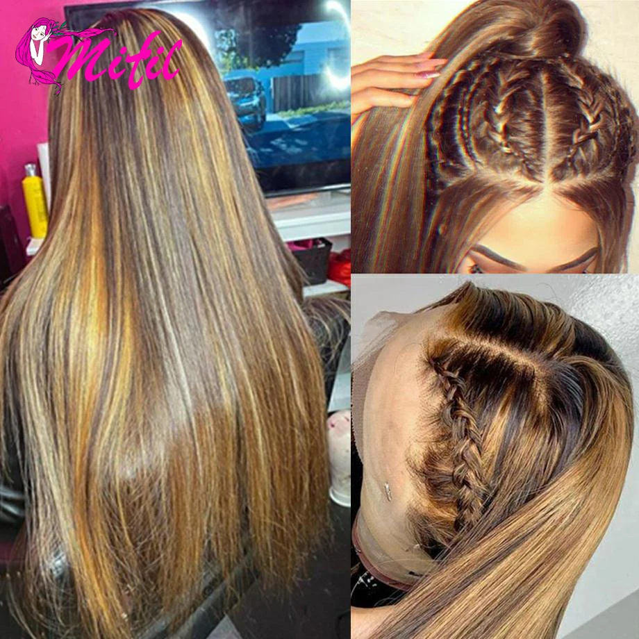 

Mifil Hightlihht Remy Human Hair Ombre Straight 13x4 Lace Front Wig, Blonde Lace Front Wig For Women With Baby Hair Wig 32 Inch