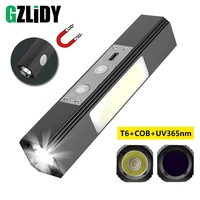 multifunctional t6 led flashlight 365nm uv torch super bright waterproof cob camping lamp magnet design usb rechargeable lantern