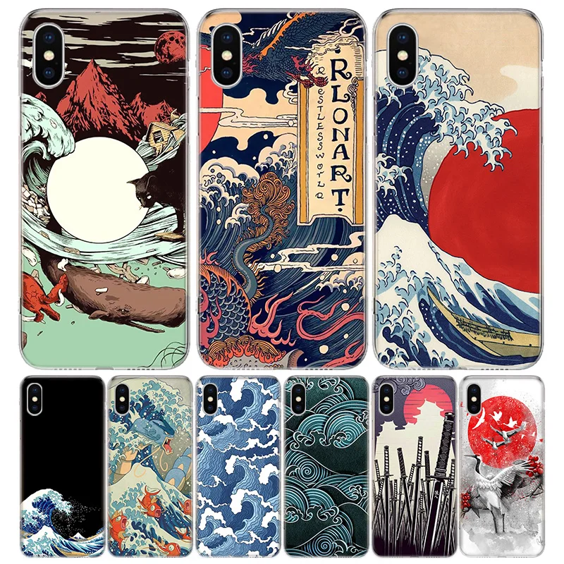 Чехол для телефона Hot Wave Art Japan Green Illust 11 14 Pro Max 13 12 Mini 6X8 6S 7 Plus XS + XR 5S SE - купить по