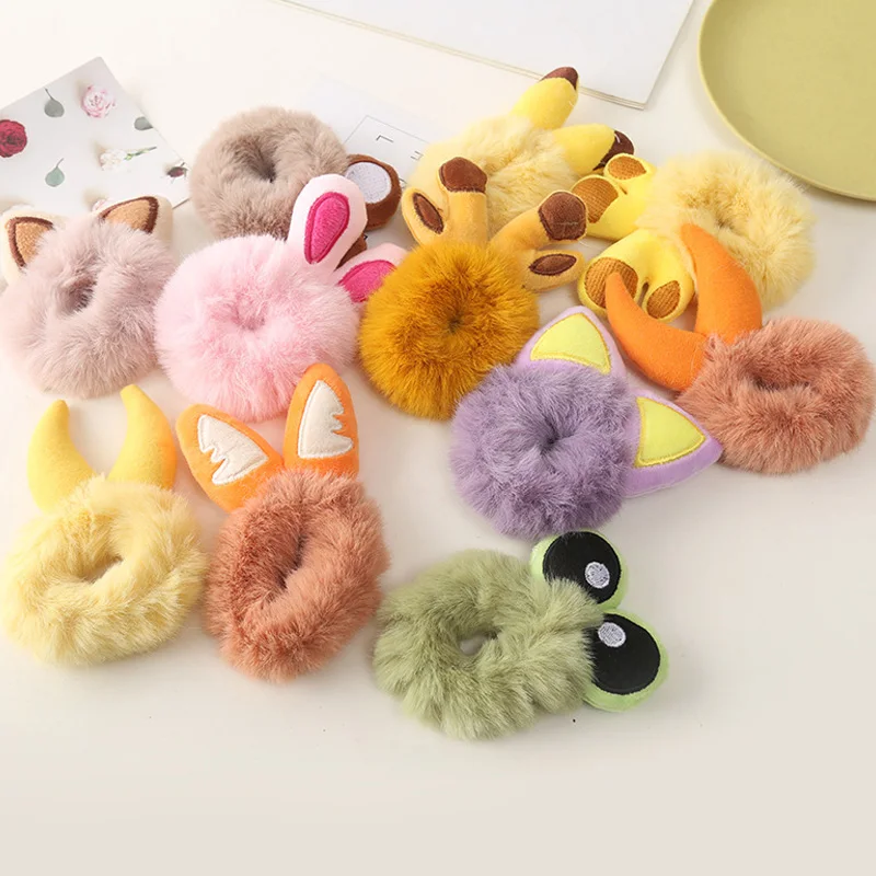 

Sweet Imitation Rabbit Fur Rabbit Ears Elastic Hair Bands Girls Women Fur Fluffy Hair Rings Plush Scrunchies Hair Accessories