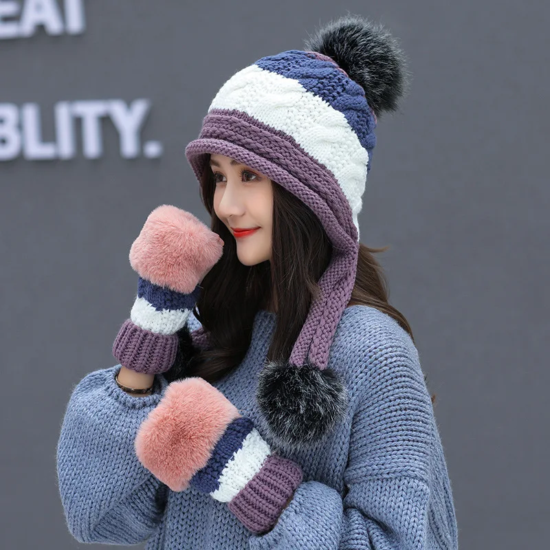 Осенне зимние женские шапочки теплые толстые меховые шерстяные вязаные шапки