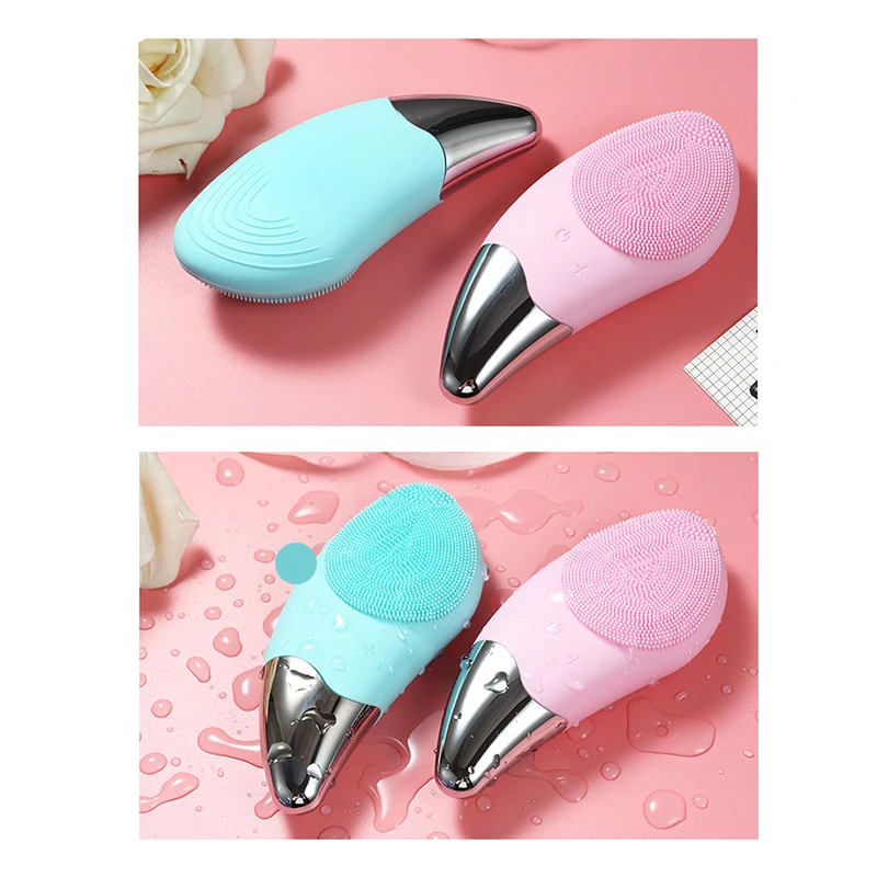 Электрическая мини щетка для чистки лица силиконовая ультразвуковая массажер